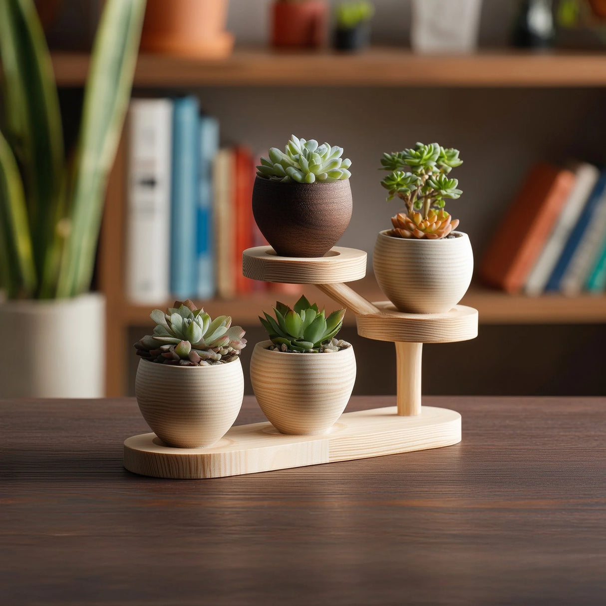Wooden tiered desktop display stand for small decor on table