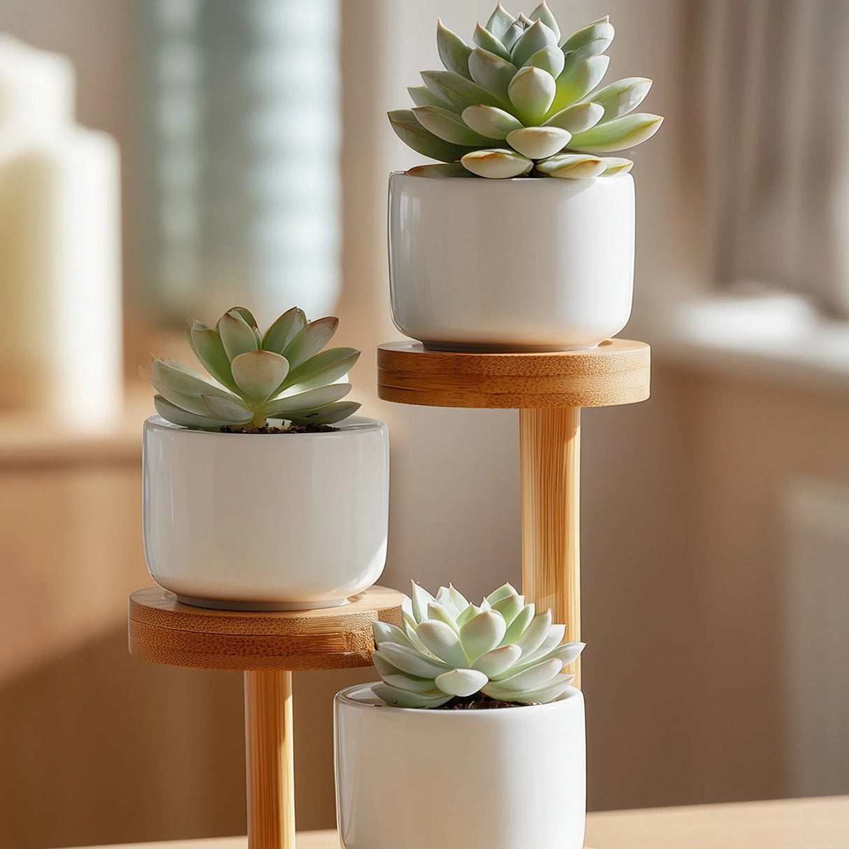 Wooden single tier hanging shelf with braided rope angled view highlighting tier design