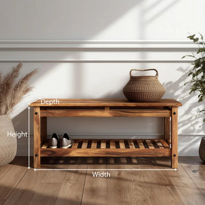 Classic wooden hallway bench dimensions showing height width and depth measurements