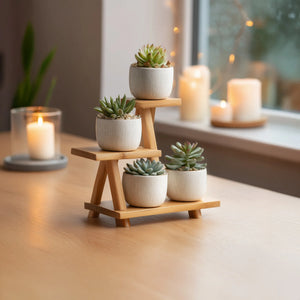 Multi level wooden display stand for small decor