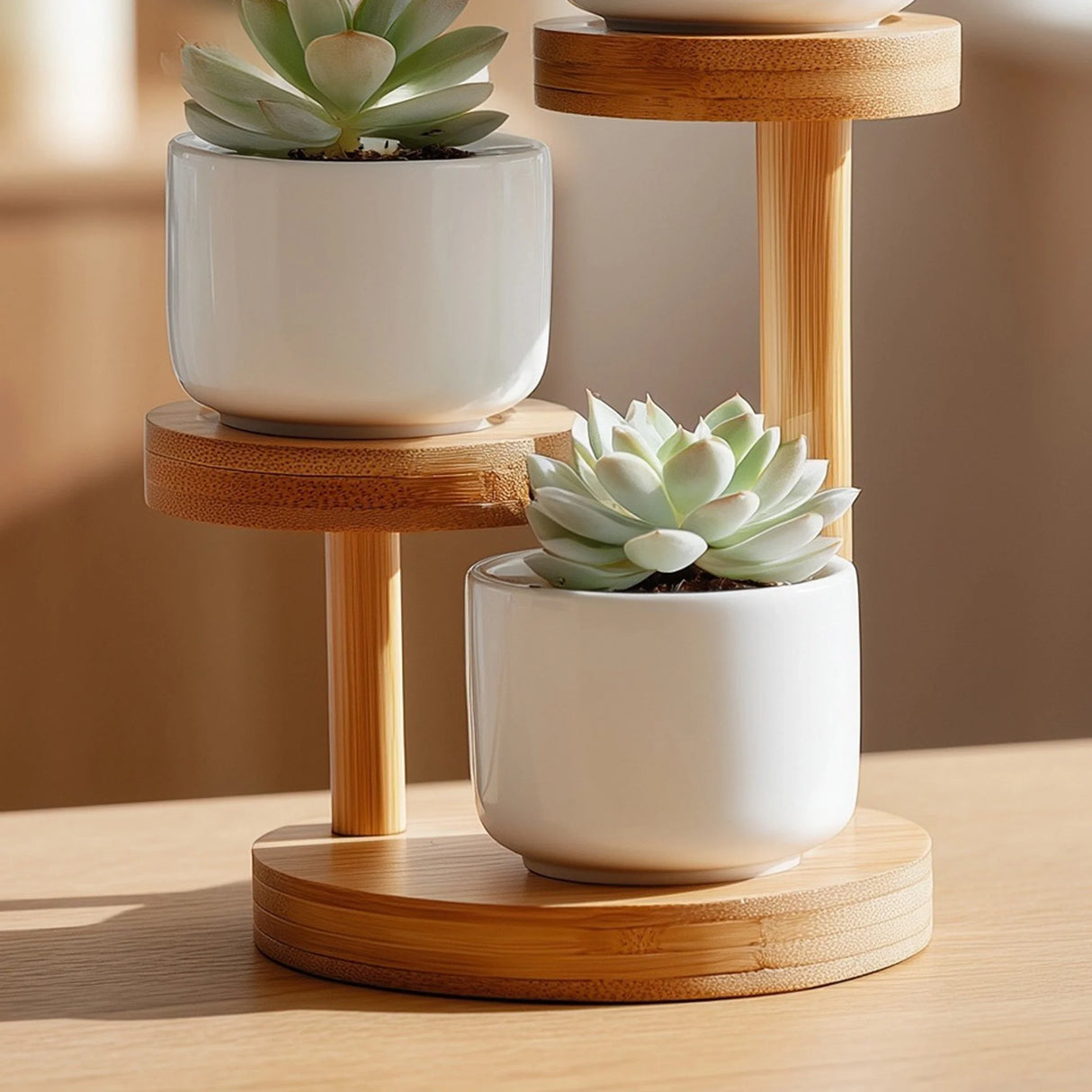 Wooden single tier hanging shelf with braided rope close up showing structure and detail