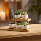 Tiered wooden tabletop display organizer for small decor on table