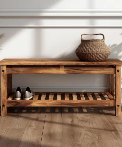 Classic Wooden Hallway Bench With Open Slatted Shelf