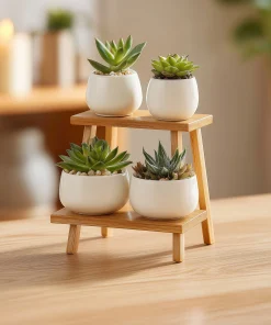 Compact Two Tier Wooden Desktop Display Stand