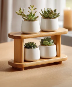 Compact Two Tier Wooden Display Stand For Small Decor