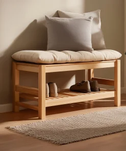 Compact Wooden Entry Bench With Open Shoe Rack