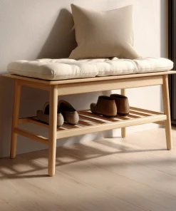 Compact Wooden Entry Bench With Lower Shoe Shelf