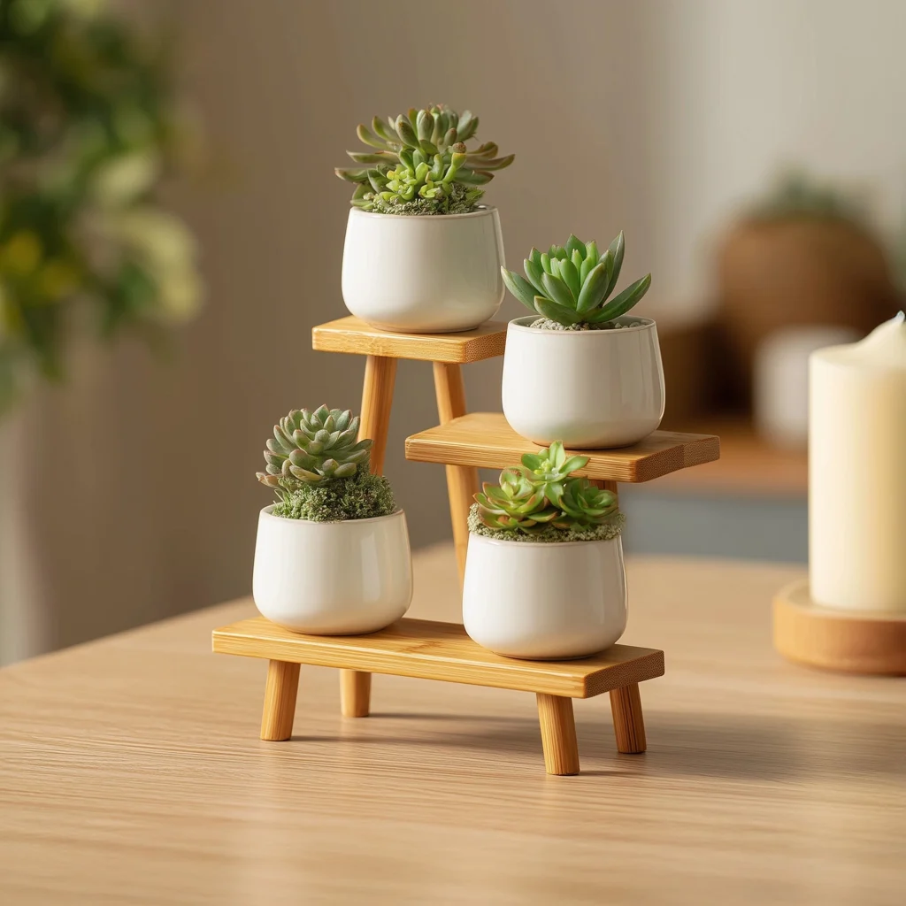 Compact Wooden Tiered Table Display Stand