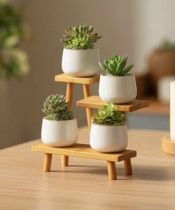 Compact Wooden Tiered Table Display Stand
