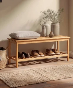 Lightwood Entryway Bench With Lower Shoe Shelf