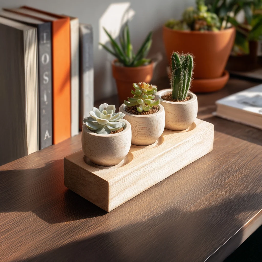 Rectangular Wooden Trio Display Block For Tabletop Decor