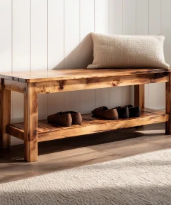 Rustic Wooden Entryway Bench With Lower Storage Shelf
