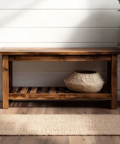 Simple Wooden Entryway Bench With Lower Storage Shelf