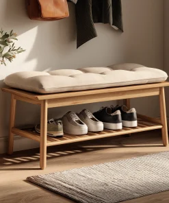 Minimal Wooden Entryway Bench With Lower Shoe Shelf